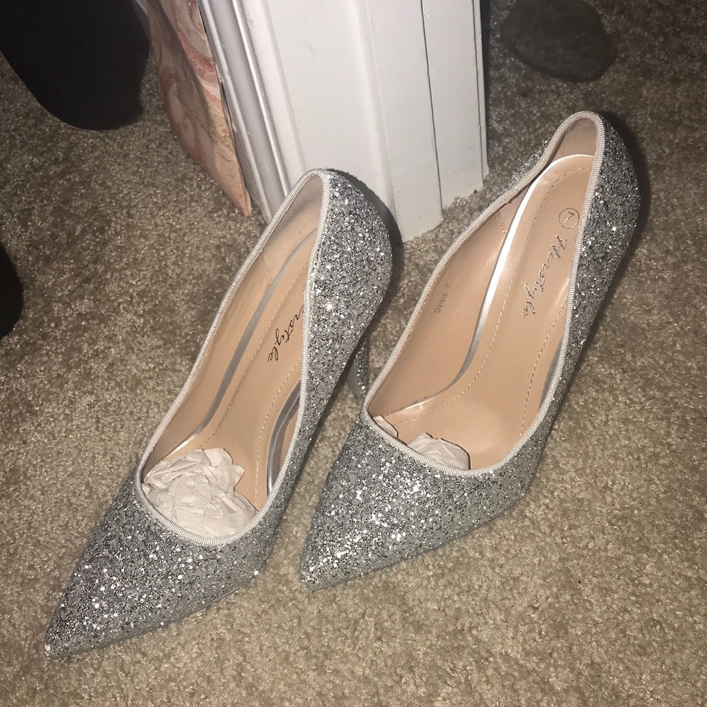 4in Sliver Glitter Heels
